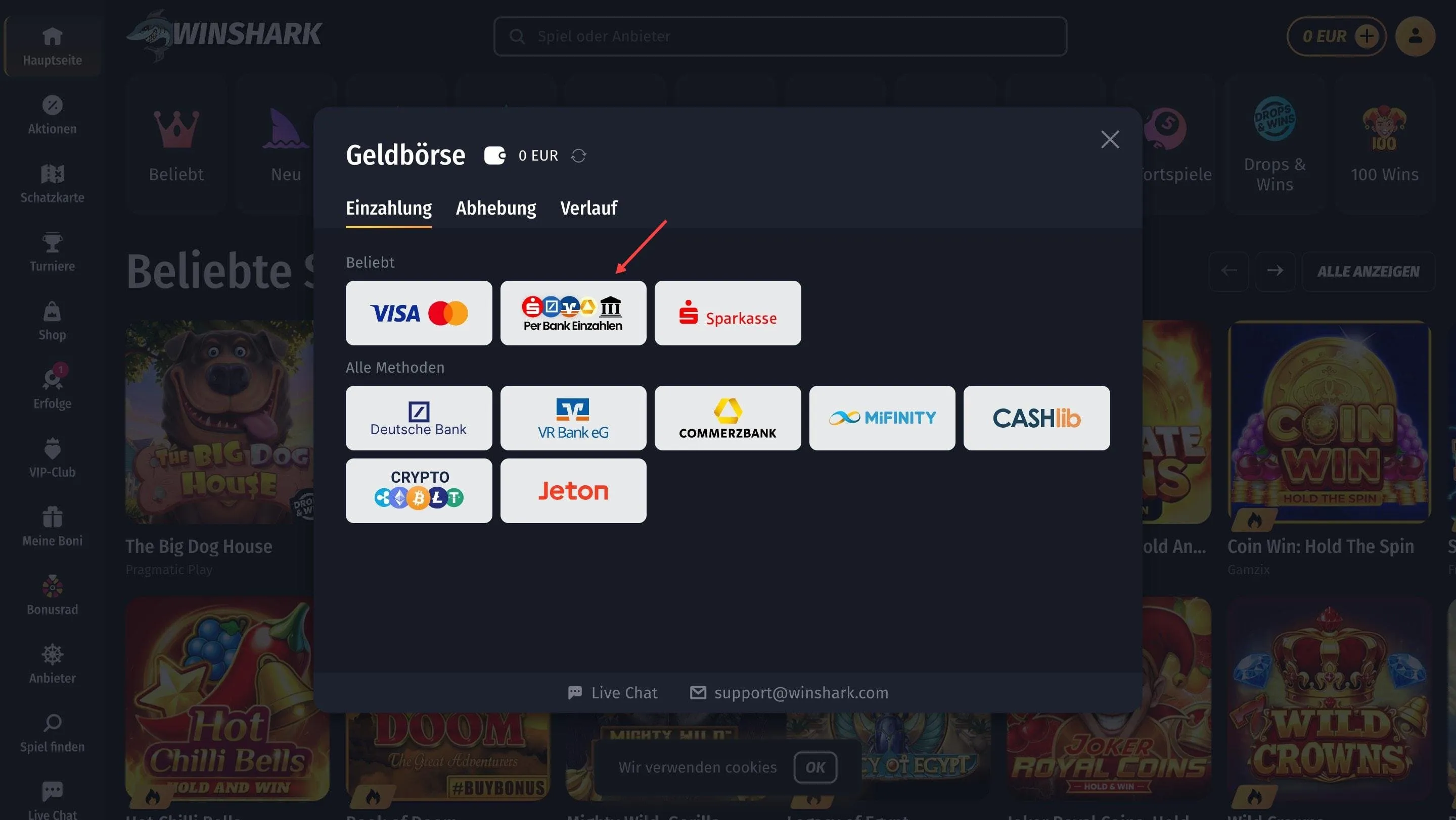 Winshark online casino mit banküberweisung